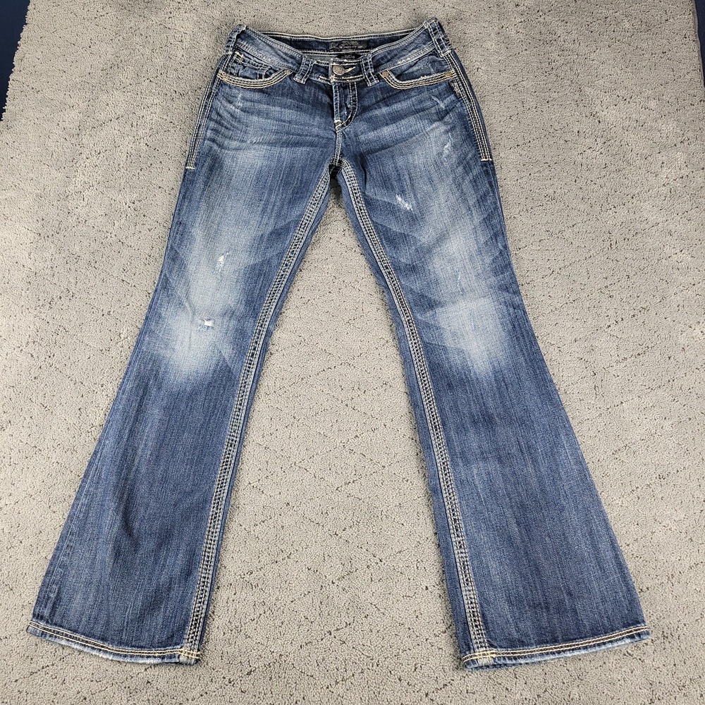 Silver Jeans Womens 26x32 Blue Suki Surplus Low Rise Flare Whisker Honeycomb